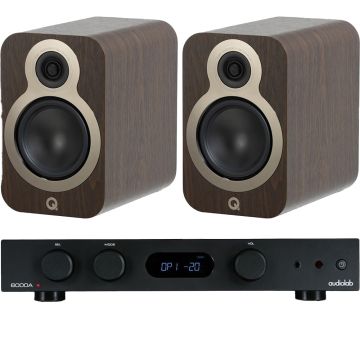 Audiolab 6000A Integrated Amplifier with Q Acoustics 3030c Speakers-Claro Walnut-Black