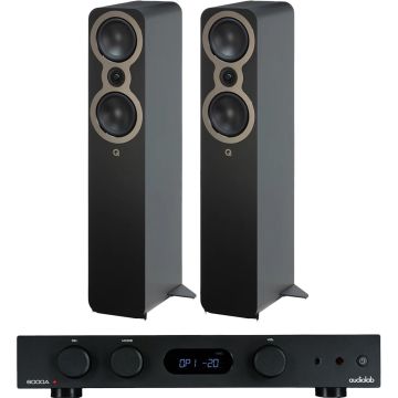 Audiolab 6000A Integrated Amplifier with Q Acoustics 3050c Speakers-Satin Black-Black