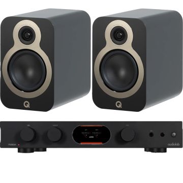 Audiolab 7000A Integrated Amplifier with Q Acoustics 3030c Speakers-Satin Black-Black