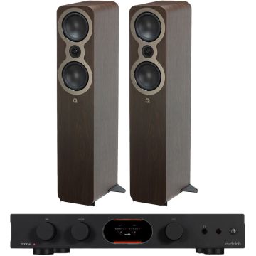 Audiolab 7000A Integrated Amplifier with Q Acoustics 3050c Speakers-Claro Walnut-Black