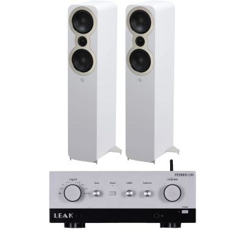 LEAK Stereo 130 Integrated Amplifier with Q Acoustics 3050c Speakers-Satin White