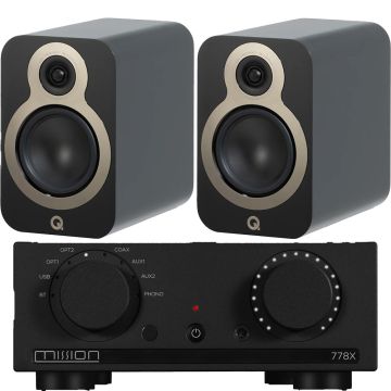 Mission 778X Integrated Amplifier with Q Acoustics 3030c Speakers-Satin Black-Black