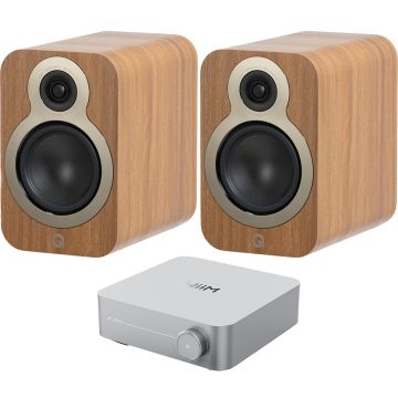 WiiM Amp and Q Acoustics 3030c Package-Pin Oak-Silver